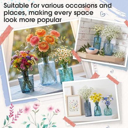 Yaomiao 60 Pcs Vases Bulk Colored Flower Glass Vases Bud Vintage Colored Glass Bottles Colorful Rustic Embossed for Home Wedding Table Decorations Gifts (Blue Series)