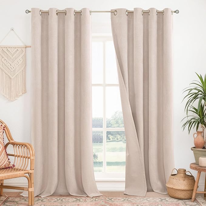 BGment 100% Long Blackout Curtains for Living Room 96 Inch Long - Linen Textured Thermal Insulated Total Sun Blocking Linen Look Burlap Color Window Drapes for Bedroom/Farmhouse, 2 Panels, 52 x 96