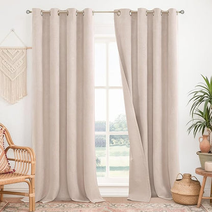 BGment 100% Long Blackout Curtains for Living Room 96 Inch Long - Linen Textured Thermal Insulated Total Sun Blocking Linen Look Burlap Color Window Drapes for Bedroom/Farmhouse, 2 Panels, 52 x 96
