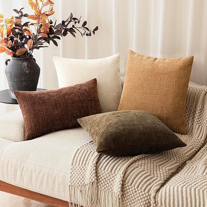 Foindtower Set of 2 Soft Textured Chenille Throw Decorative Pillow Covers Square Accent Solid Cushion Cover Neutral Farmhouse Pillow Case for Couch Sofa Bedroom Living Room 22x22 Inch,Golden Brown