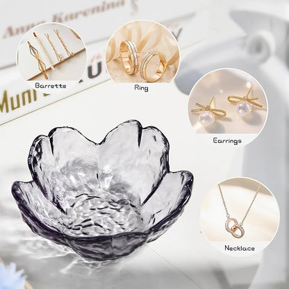 Cherry Blossom Glass Ring Holder Dish, Decorative Jewelry Trinket Rings Earrings Keys Storage Organizer Tray(Gray)