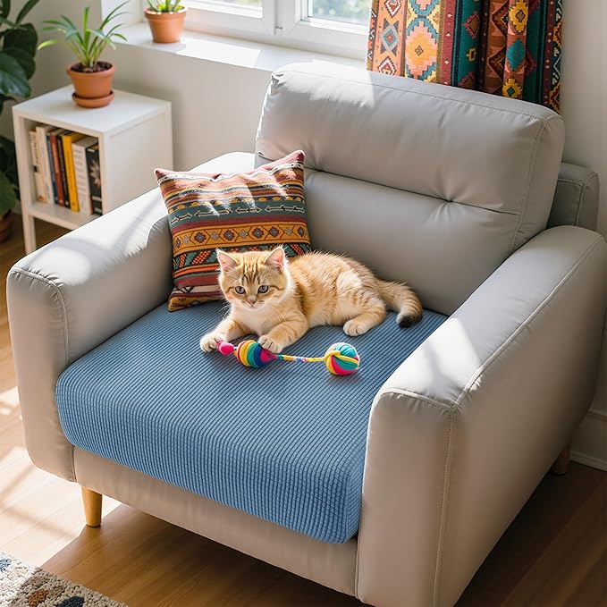 Hokway Stretch Couch Cushion Slipcovers Reversible Cushion Protector Slipcovers Sofa Cushion Protector Covers(Denim Blue, Small)