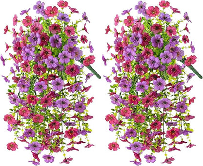 INQCMY 2Pcs Artificial Fake Hanging Flowers for Outdoors UV Resistant Artificial Plants for Spring Summer Decor Look Real Faux Flowers for Outside Home Planter Porch Patio Decor