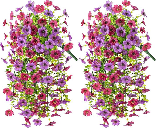 INQCMY 2Pcs Artificial Fake Hanging Flowers for Outdoors UV Resistant Artificial Plants for Spring Summer Decor Look Real Faux Flowers for Outside Home Planter Porch Patio Decor