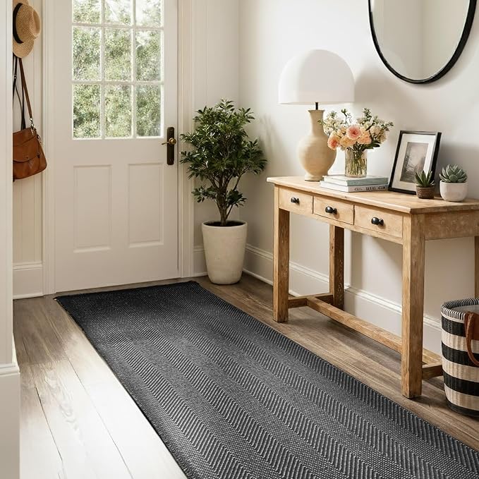 BESTSWEETIE 2x6 Washable Rug Hand-Woven Low Pile Soft Modern Farmhouse Bohemian Decor Reversible Braided Rugs with Tassels Throw Carpet for Living Room Bedroom Entryway Bathroom, Black White