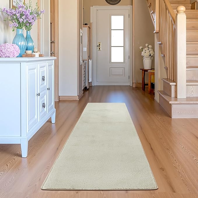 jinchan Solid Plush Runner Rug 2x6 Performance Shaggy Washable Hallway Rug Soft Modern Faux Wool Cozy Non Slip Carpet for Bedroom Laundry Room Living Room Kids Nursery Ivory