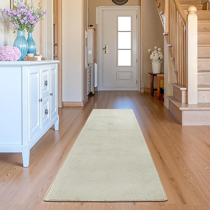 jinchan Solid Plush Runner Rug 2x6 Performance Shaggy Washable Hallway Rug Soft Modern Faux Wool Cozy Non Slip Carpet for Bedroom Laundry Room Living Room Kids Nursery Ivory
