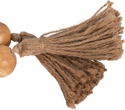 Wood Decorative Objects Bead Garland – Decorative Object Accent for Styling – Coffee Table or Shelf Display – Rustic Bead Tassels for Relaxed Accessories, Home Decor – 32", Brown