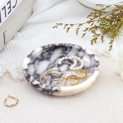 Small Natural Marble Jewelry Tray Key Plate Holder Dish Trinket Decor Catch All Bowl for Ring Earring Stone Gift for Women Daugther,Calacatta Viola