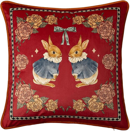 Easter Bunny Floral Red Pillow Cover Decorations, Velvet Euro Sham Covers Decorative Throw Pillow Covers 18x18 for Couch Sofa Bed Home Decor