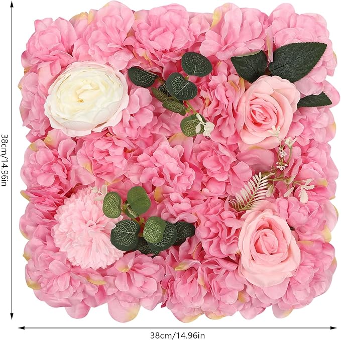 12Pcs Artificial Flower Wall Panel 3D Floral Backdrop Walls15 X 15" Flower Wall Decor Panel Flower Backdrop for Party Home Background Decor-Dark Pink, White