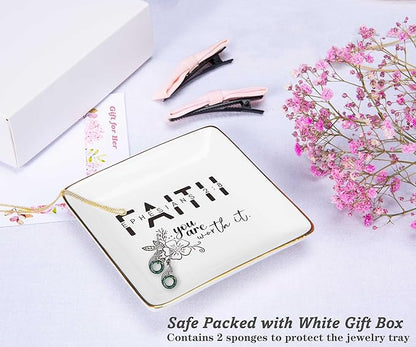 Affirmation Positive Birthday Christmas Gift for Woman,Girl,Inspirational Christian Scripture Religious Bible Verse Reminder Gift,Faith,You Worth It-Encouraging Jewelry Tray Trinket Holder Ring Dish
