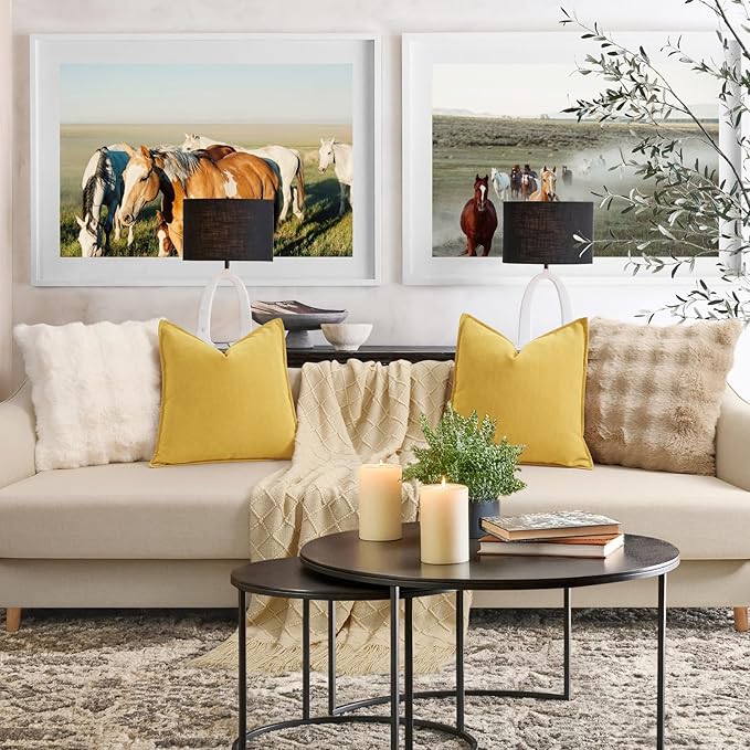 ZWJD Yellow Pillow Covers 26x26 Set of 2 Chenille Throw Pillow Covers with Elegant Design Soft and Luxurious Decorative Throw Pillows for Couch, Bed, and Home Decor