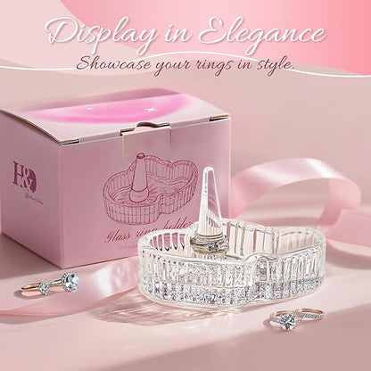 H&D HYALINE & DORA Crystal Heart Ring Holder Engagement Wedding Ring Holder For Jewelry, Christmas Birthday Gifts for Women,Her,Best Friend