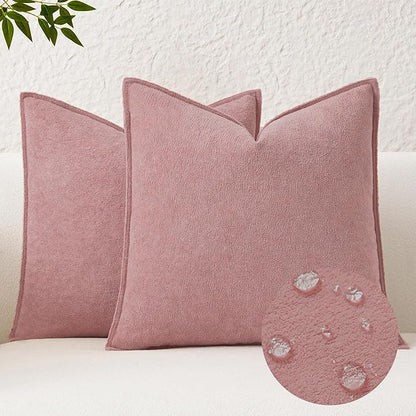 Kevin Textile Valentines Day Decorative Pillow Covers Plush Pink 22x22 Inch Pack of 2 Waterproof Soft Boucle Textured Euro Pillowcases Elegant Accent Pillows for Couch Sofa Chair Bed Home