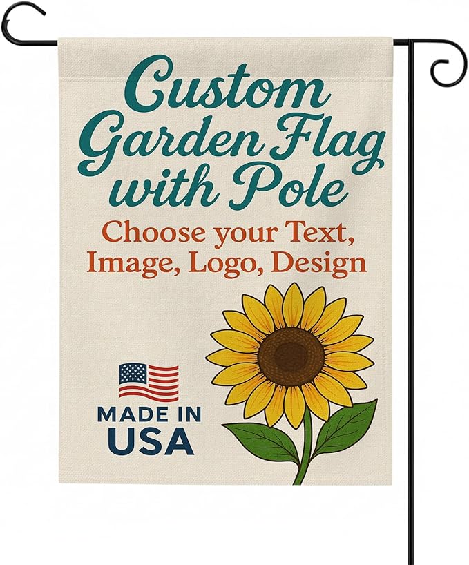 Custom Garden Flag with Pole Stand by BCB – Personalized Outdoor Garden Flags | Double-Sided Yard Flag with Stand | Decorative Seasonal Garden Flag Holder Set – 12”x18” | Made in USA