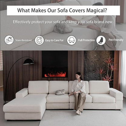 Couch Cushion Covers for Sectional Sofa, Stretch Soft Sofa Slipcovers Washable Wear-Resistant Universal Furniture Protector for Living Room(1 Piece Back Couch Cover, Ivory)