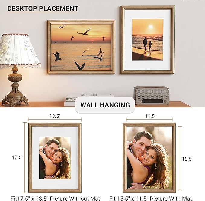 Heimlove 12x16 Picture Frame,12 x 16 Solid White Oak Photo Frame Matted to 8.5x11 with Tempered Glass,12"x16" Handcrafted wood Poster Frame,Vertical or Horizontal Wall Hanging Display,3 Pack