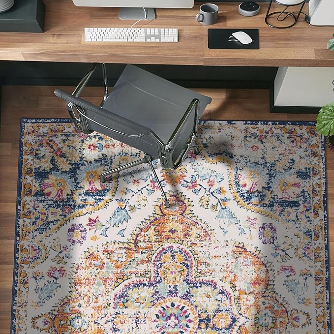 Rugshop Vintage Distressed Bohemian Area Rug for Living Room,Bedroom,Dining Room – Vibrant Multi-Color Tribal Design, 6'6" x 9'