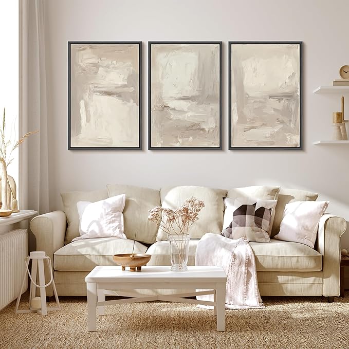 MUDECOR Framed Wall Art Print Set Neutral Abstract Modern Minimalist in Beige and Cream Tones Illustrations Modern Art Boho Decorative Colorful Chic for Living Room, Bedroom, Office - 24"x36"x3 Black