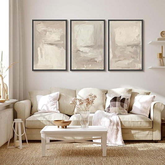 MUDECOR Framed Wall Art Print Set Neutral Abstract Modern Minimalist in Beige and Cream Tones Illustrations Modern Art Boho Decorative Colorful Chic for Living Room, Bedroom, Office - 16"x24"x3 Black