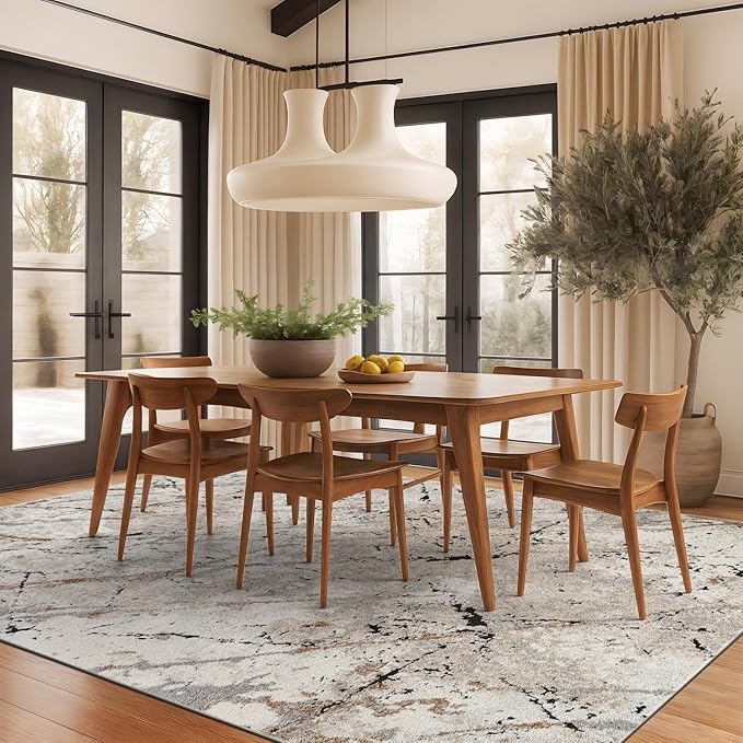 Rugshop Drifted Marble Abstract Area Rug Durable, Kid & Pet Friendly Gray, Ivory, Neutral Tones 7' 10" x 10' Ideal for Sectional Seating Areas, Bedrooms, or Large Dining Spaces