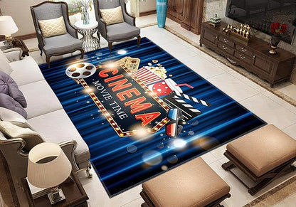 Blue Home Theater Cinema Area Rug, Movie Starts Non Slip Easy Care Throw Large Area Rugs, Breathable Durable Carpet for Indoor Bedroom Living Room Office Decor Rug - 3 ft x 5 ft