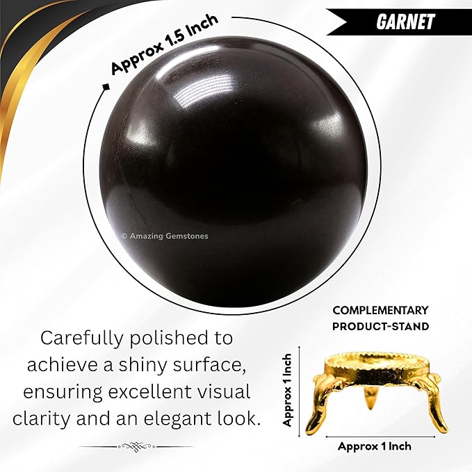 Amazing Gemstone Garnet Crystal Ball with Stand - 1.5 Inches Crystal Sphere Meditation Balls for Witchcraft and Decorative Balls