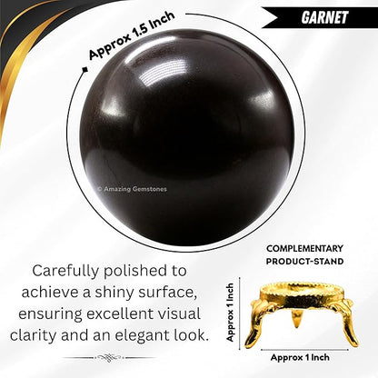Amazing Gemstone Garnet Crystal Ball with Stand - 1.5 Inches Crystal Sphere Meditation Balls for Witchcraft and Decorative Balls