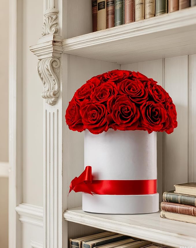 27 Forever Roses Dome in Luxury White Box, Eternal Real Roses Birthday Gifts for Women, Preserved Flowers for Delivery Prime, Anniversary, Valentine's Day, Mothers Day for Mom (Red)