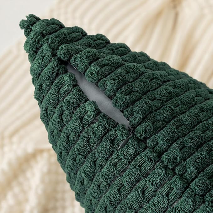 Kevin Textile 14x36 Inch Long Lumbar 1 Pack Boho Christmas Decorative Throw Pillow Cover Soft Striped Corduroy Rectangle Cushion Case Farmhouse Color Accent for Living Room Couch Sofa Bed, Army Green