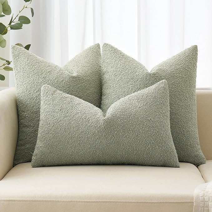 MIULEE 18x18 Inch Decorative Pillow Covers for Couch Bed Set of 2 Textured Boucle Neutral Spring Throw Pillows Sage Green Accent Solid Cushion Pillowcases Sofa Livingroom Home Decor