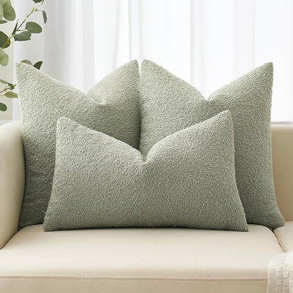 MIULEE 18x18 Inch Decorative Pillow Covers for Couch Bed Set of 2 Textured Boucle Neutral Spring Throw Pillows Sage Green Accent Solid Cushion Pillowcases Sofa Livingroom Home Decor
