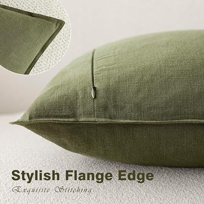 Foindtower Pack of 2, Decorative Linen Soild Throw Pillow Covers Soft Accent Cushion Case Boho Farmhouse Pillowcase for Chair Couch Sofa Bedroom Living Room Home Decor 18 x 18 Inch Olive Green