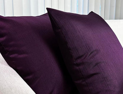 Aiking Home 20x20 Inches Faux Silk Square Throw Pillow Cover, Zipper Closure, Eggplant (Set of 2)