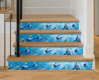 FLFK Peel and Stick Wallpaper Border Wall Decals for Kids Room - Under The Sea Fish Stickers Murals, 7" x 240" (Blue)