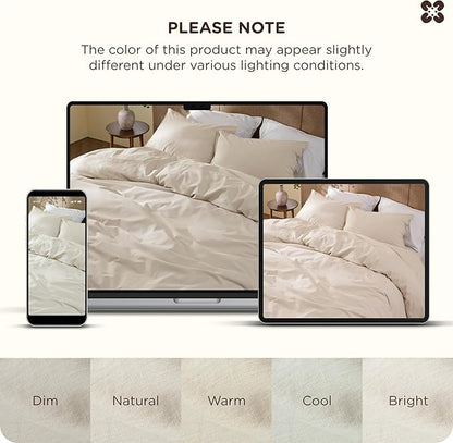 Bedsure Cotton Duvet Cover Queen Size - Luxury Slub Weave 100% Cotton Duvet Cover with a Linen Like Textured, Easy Change Durable Bedding, Ivory, 90" x 90"