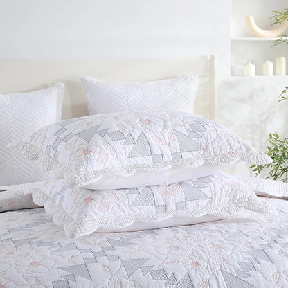 MarCielo 3-Piece 100% Cotton Oversized Bedspread Lightweight Quilt Coverlet Embroidery Farmhouse Bedding Set (TC Colorful White, Oversized Queen (100"x106"))