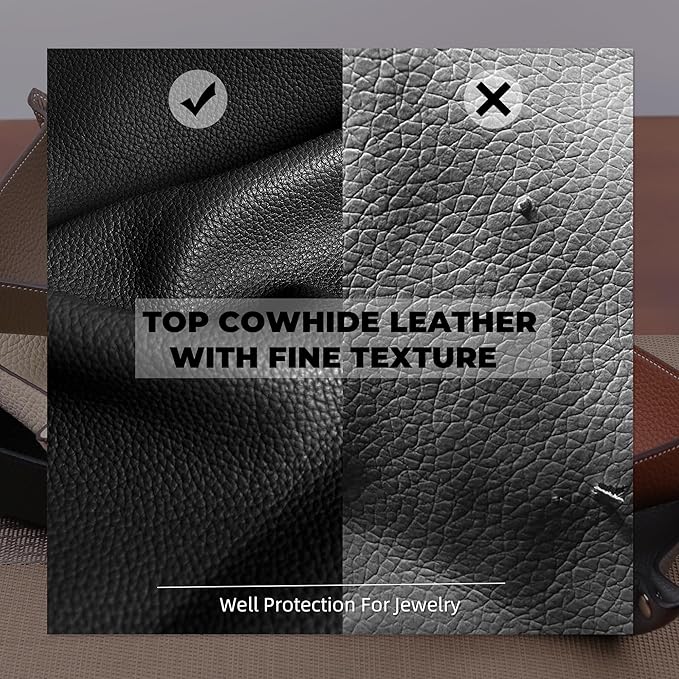 Genuine Cowhide Leather Desktop Storage Organizer - Bedside Vanity Tray Catchall Nightstand Caddy Holder for Phone, Wallet, Coin, Jewelry (Black)