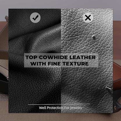 Genuine Cowhide Leather Desktop Storage Organizer - Bedside Vanity Tray Catchall Nightstand Caddy Holder for Phone, Wallet, Coin, Jewelry (Black)