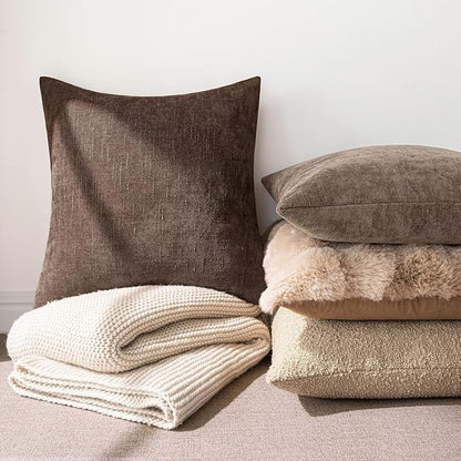 MIULEE Pack of 2 Decorative Throw Pillow Covers Soft Chenille Euro Sham Throw Pillows Solid Textured Cushion Covers for Bed Couch Sofa Bedroom Living Room 26x26 Inch, Chocolate