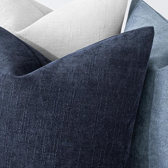 MIULEE Pack of 2 Decorative Throw Pillow Covers Soft Chenille Throw Pillows Solid Textured Cushion Covers for Couch Sofa Bedroom Living Room 18x18 Inch, Dark Blue