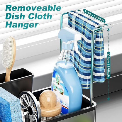 Stainless Steel Sink Caddy, Sponge Holder for Kitchen Sink with Brush Holder & Dishcloth Rack, Rustproof Sink Organizer Countertop, Soap Dispenser Kitchen Organizers Storage Essentials, Black
