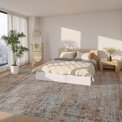 9x12 Area Rug for Living Room, Extra Large Washable Rug, Soft Taupe Abstract Rug for Bedroom, Office, Farmhouse, Low Pile Imitation Wool Non Slip Carpet Ideal for High-Traffic Areas