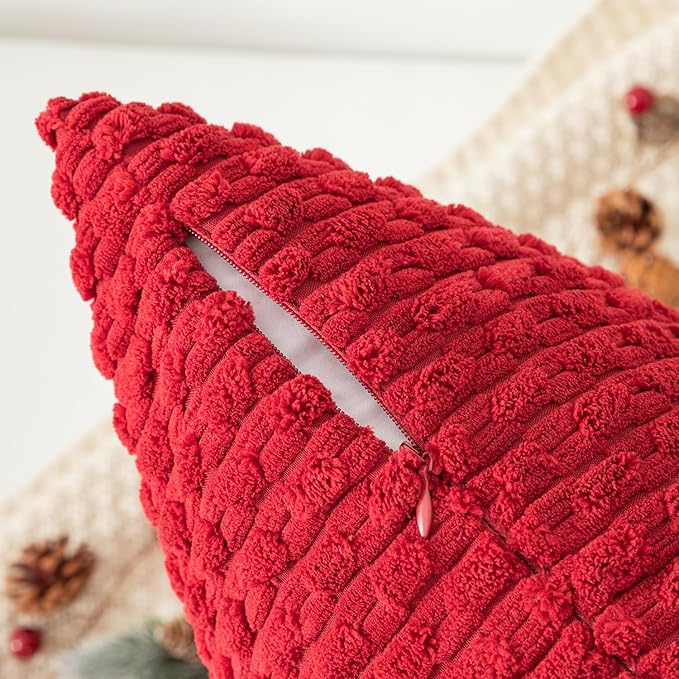 Kevin Textile Pack of 2 Christmas Corduroy Decorative Throw Pillow Covers 22x22 Inch Soft Boho Striped Pillow Covers Modern Farmhouse Home Decor for Spring Sofa Living Room Couch Bed Burgundy