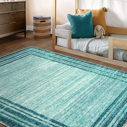 Lahome Modern Abstarct Area Rugs 5x7, Washable Teal 5x7 Bedroom Rug Soft Living Room Rug Non Slip, Low-Pile Indoor Rugs for Living Room Minimalist Floor Carpet for Dining Room Kids Playroom