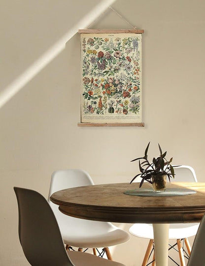 ABoby Vintage Wildflowers Hanging Poster, Retro Style of Botanical Wall Art Prints, Printed on Linen with Wood Frames, Ready to Hang
