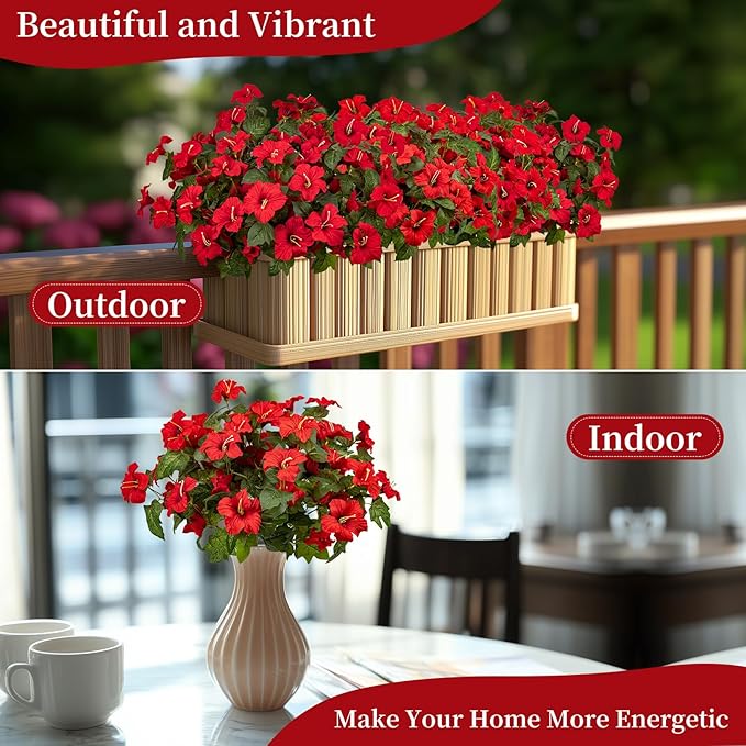 19 Inch Artificial Flowers for Outdoor Indoor Garden Home Decoration,Faux Flower for Home Office Garden Patio Balcony 4 Bundles (Red)