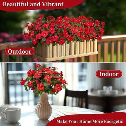 19 Inch Artificial Flowers for Outdoor Indoor Garden Home Decoration,Faux Flower for Home Office Garden Patio Balcony 4 Bundles (Red)