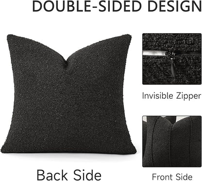 YCOLL Textured Boucle Throw Pillow Covers 20x20 Pack of 2 - Soft Neutral Striped Cushion Covers, Cozy Accent Decorative Pillow Covers for Couch, Sofa, Bed, Living Room (Black)